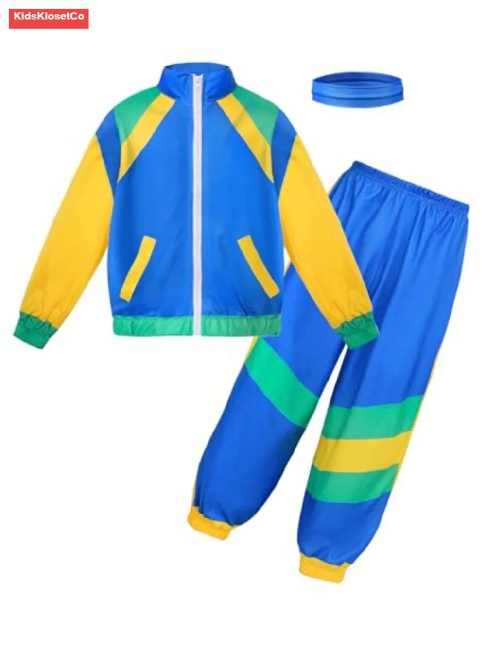 Kids 80s 90s Neon Tracksuit Costume Hip Hop Dance Sportswear with Headband